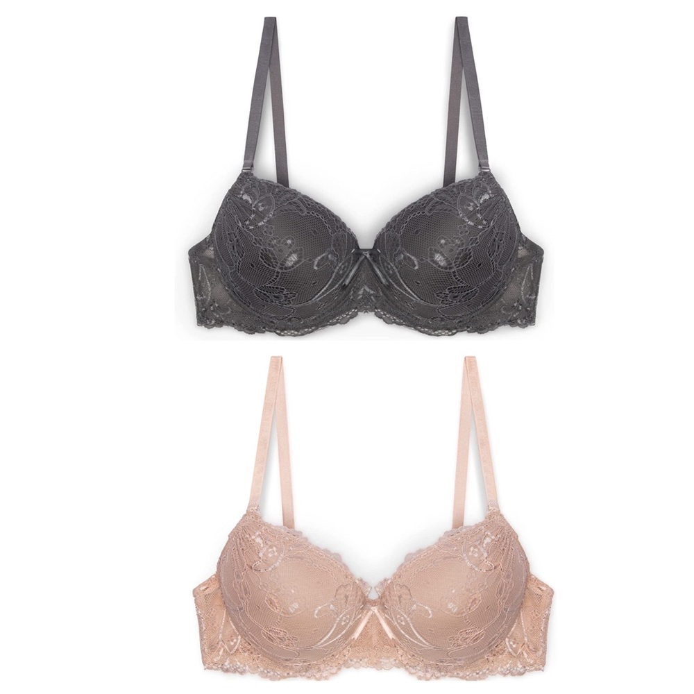 Rene ROFE (2-pieces) Lightly Padded Lace Bras 36D Black/Nude